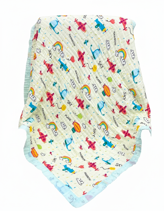 WooAttire Lemon Print Muslin Baby Blanket with Light Green Border