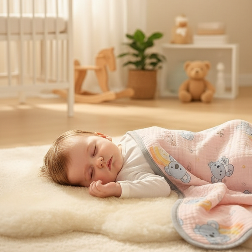 WooAttire premium muslin baby blanket folded view