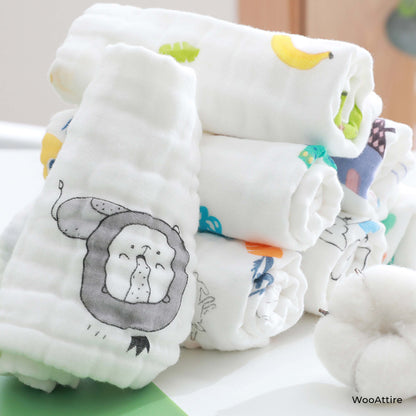 WooAttire 6-Layered Muslin Cotton Baby Wash Cloths – Ultra Soft and Absorbent.