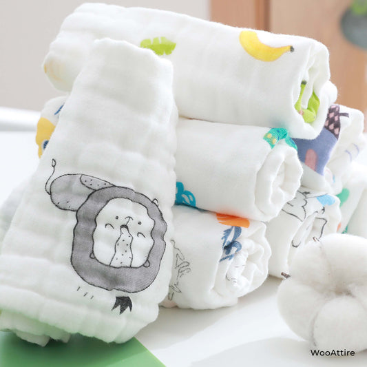 WooAttire 6-Layered Muslin Cotton Baby Wash Cloths – Ultra Soft and Absorbent.