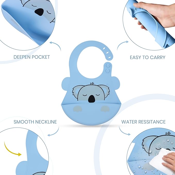 Soft Silicone Baby Bib with Food Pocket – Light Blue