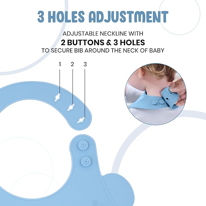 Adjustable Toddler Bib – Pastel Blue Silicone Baby Bib
