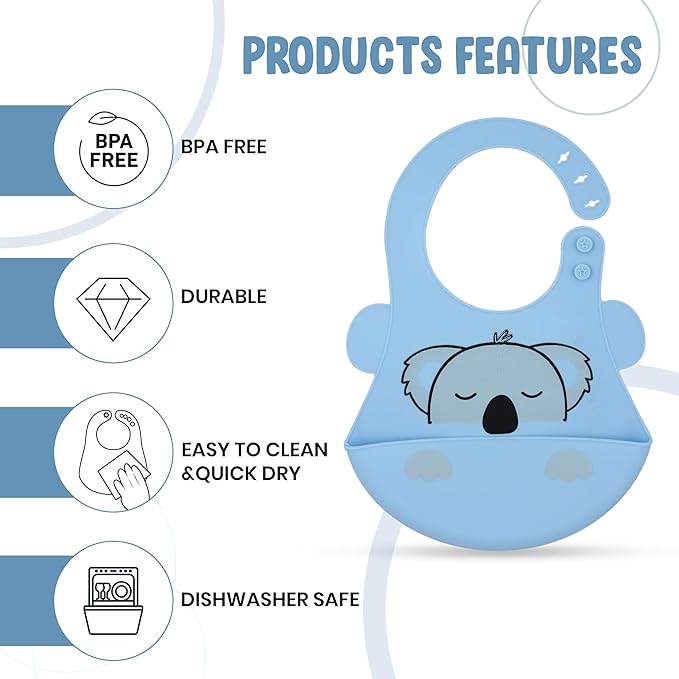 Odor-Free Silicone Feeding Bib – WooAttire Blue Bib
