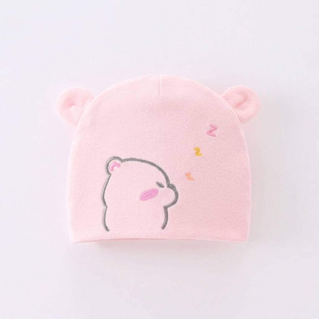 Baby Cotton Cap with Cute Bear Print (Pack of 1)