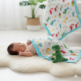 WooAttire Powder Blue Muslin Baby Blanket with Sky Blue Border