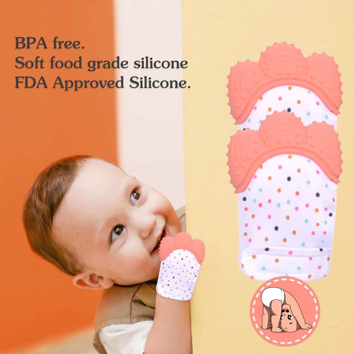Soft Silicone Baby Teething Glove with Colorful Polka Dots – WooAttire