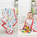 WooAttire Sky Blue Muslin Baby Blanket with Red Border