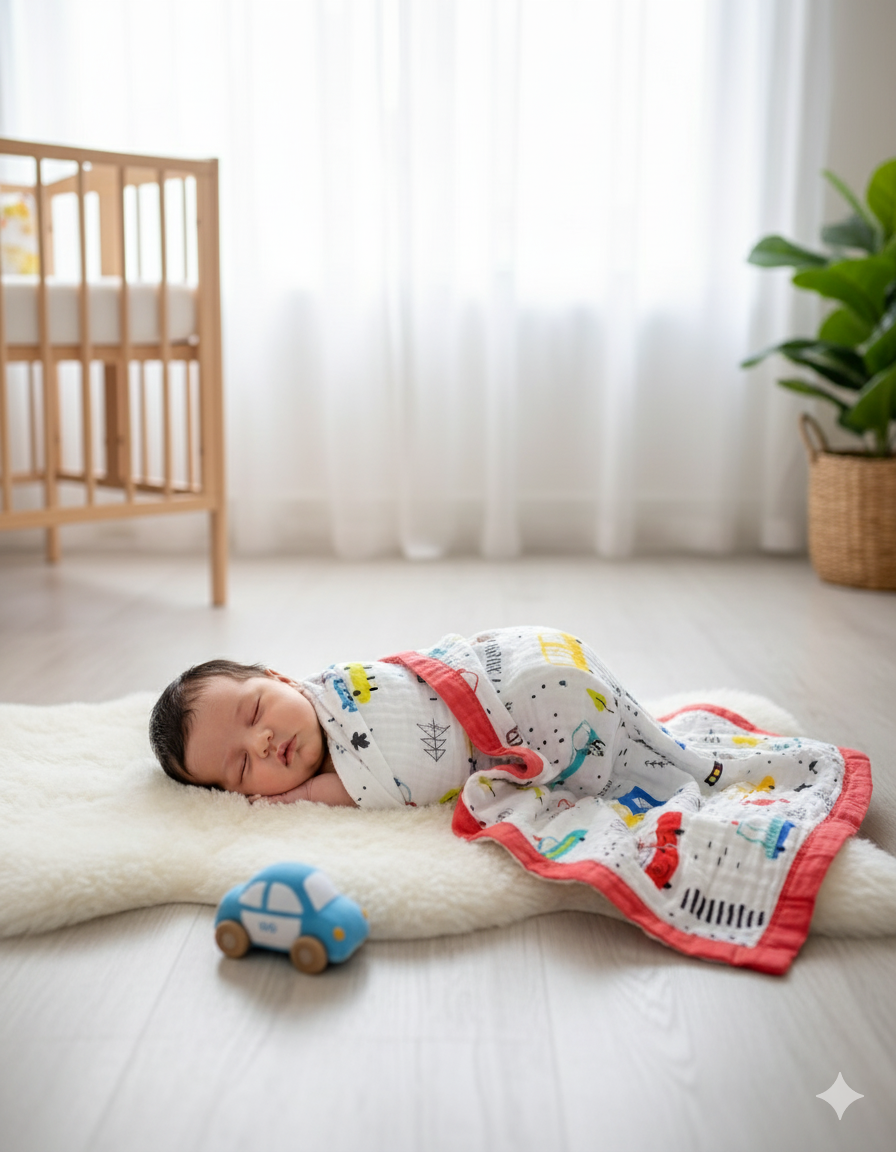 6-Layer Cotton Muslin Baby Blanket 110x110 cm – Sky Blue