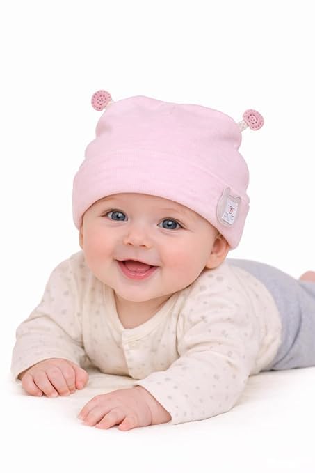 Baby Pink Bunny Ear Cotton Cap for Girls for 0–12 Months