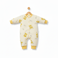 WooAttire Full Sleeves Baby Romper – Yellow Animal Print Cream Jumpsuit Front View