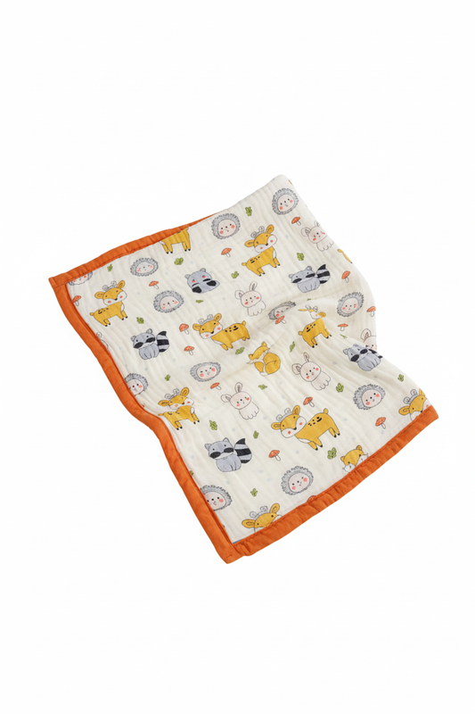 Newborn and Toddler Cotton Blanket – Yellow with Orange Trim