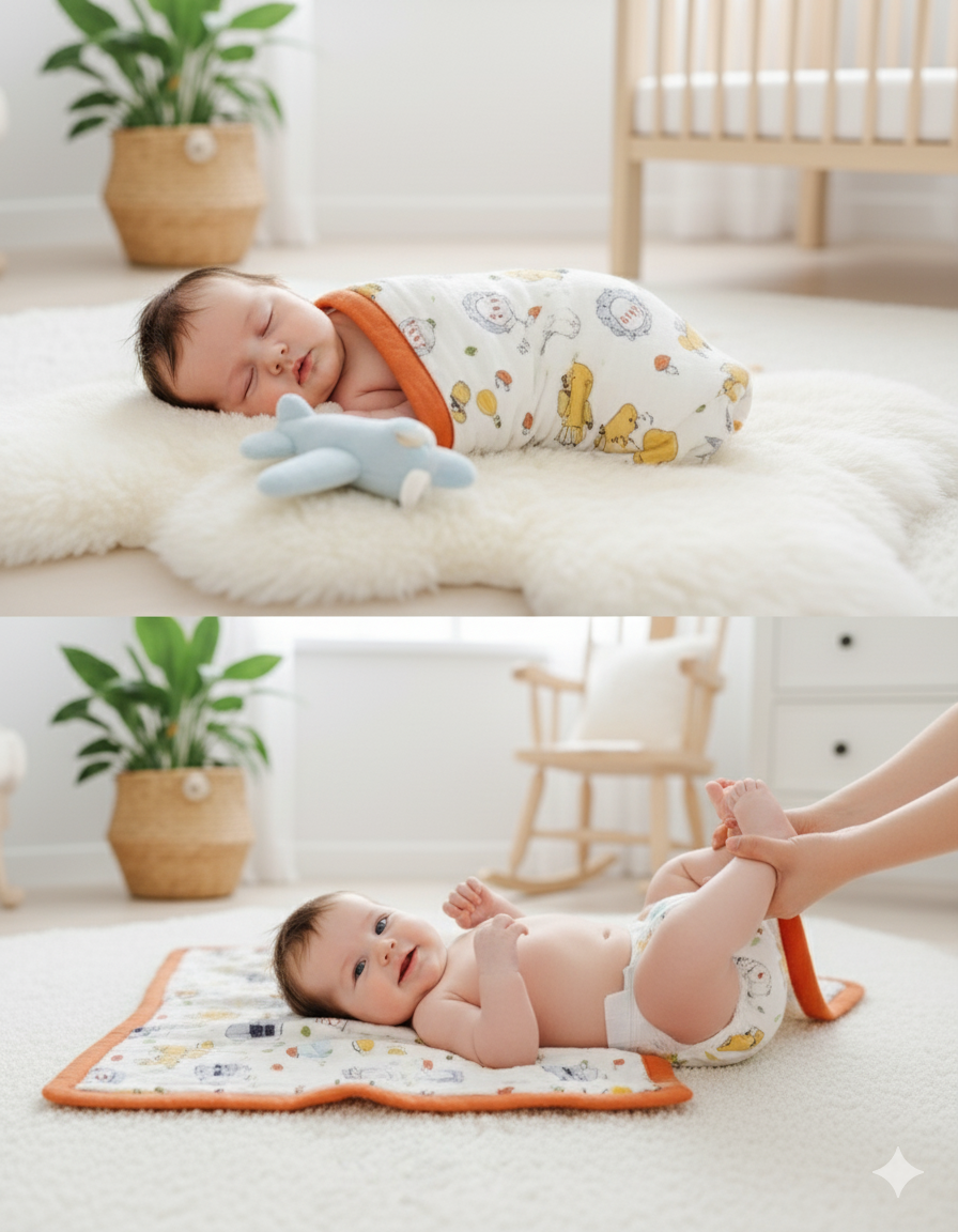 WooAttire Yellow Muslin Baby Blanket with Orange Border