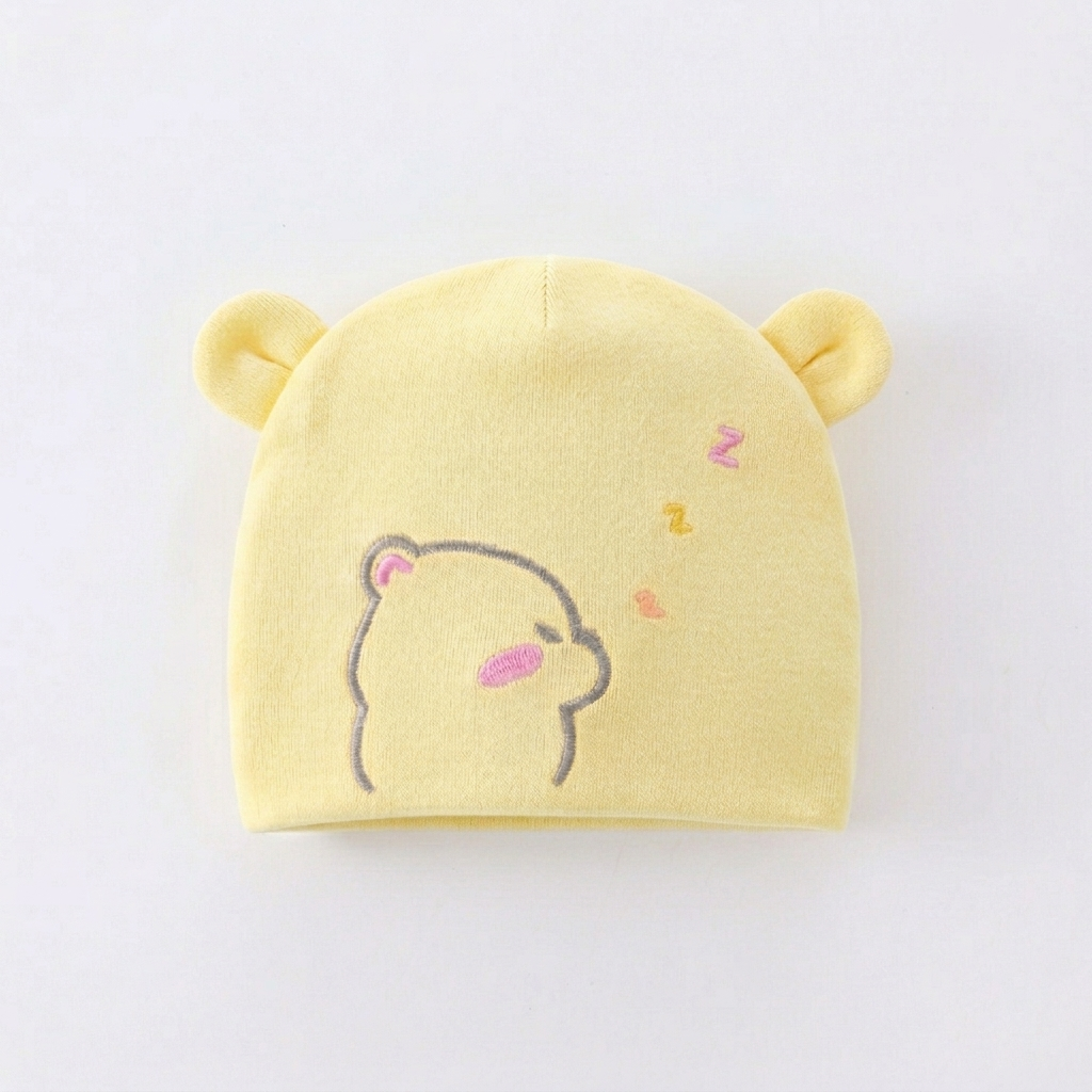 Baby Cotton Cap with Cute Bear Print (Pack of 1)