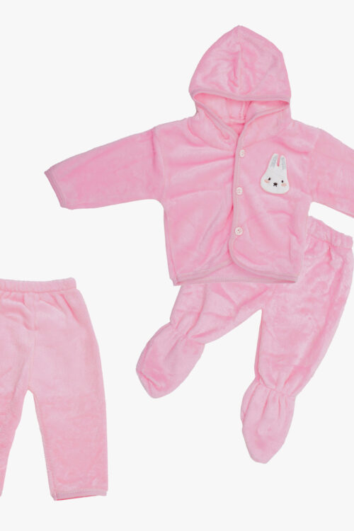 Newborn Baby Girl Winter Hoodie Suit with 2-Pyjamas (1-Closed Toe Pyjama and 1-Open Toe Pyjama)